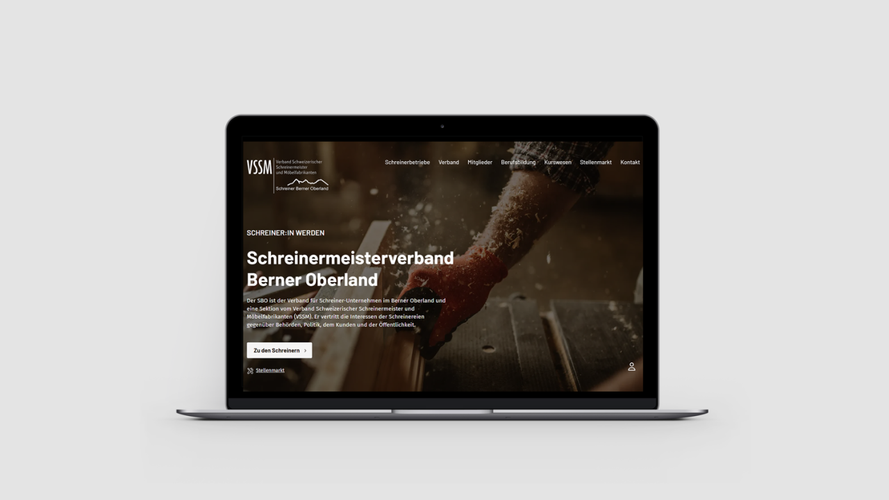 Vorschau Webseite Schreinermeisterverband Berner Oberland auf Laptop