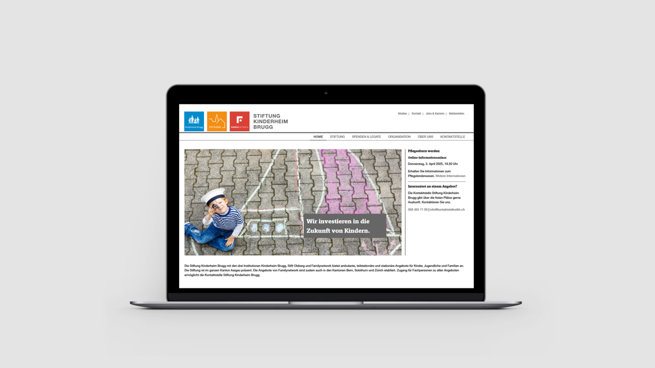 Vorschau Webseite auf Laptop von Stiftung Kinderheim Brugg