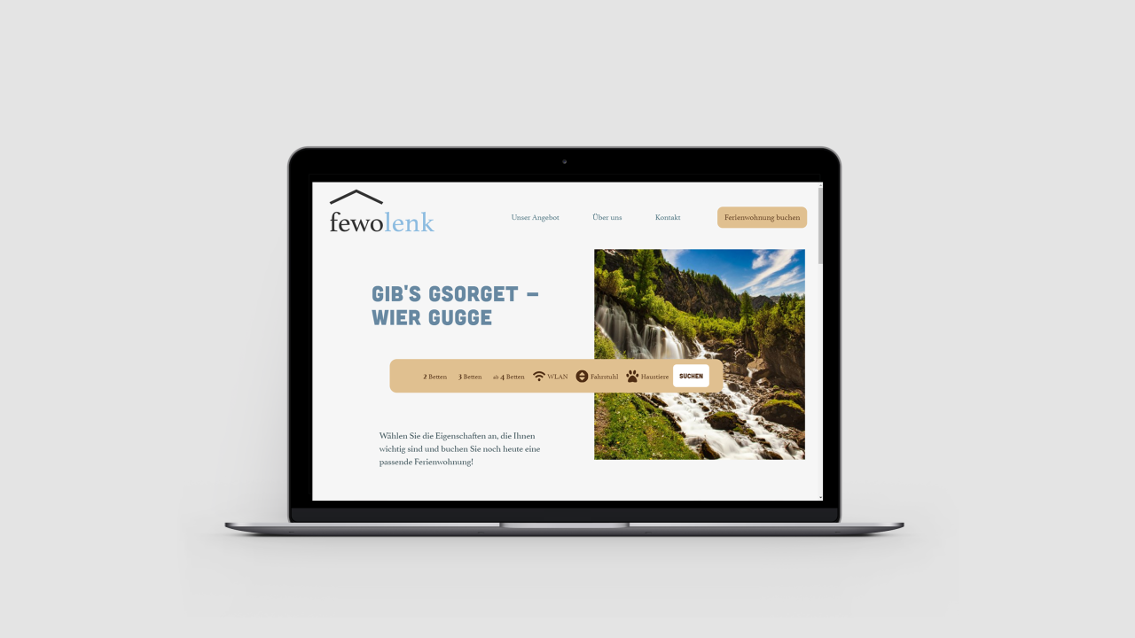 Referenz FewoLenk Vorschau Webseite auf Laptop
