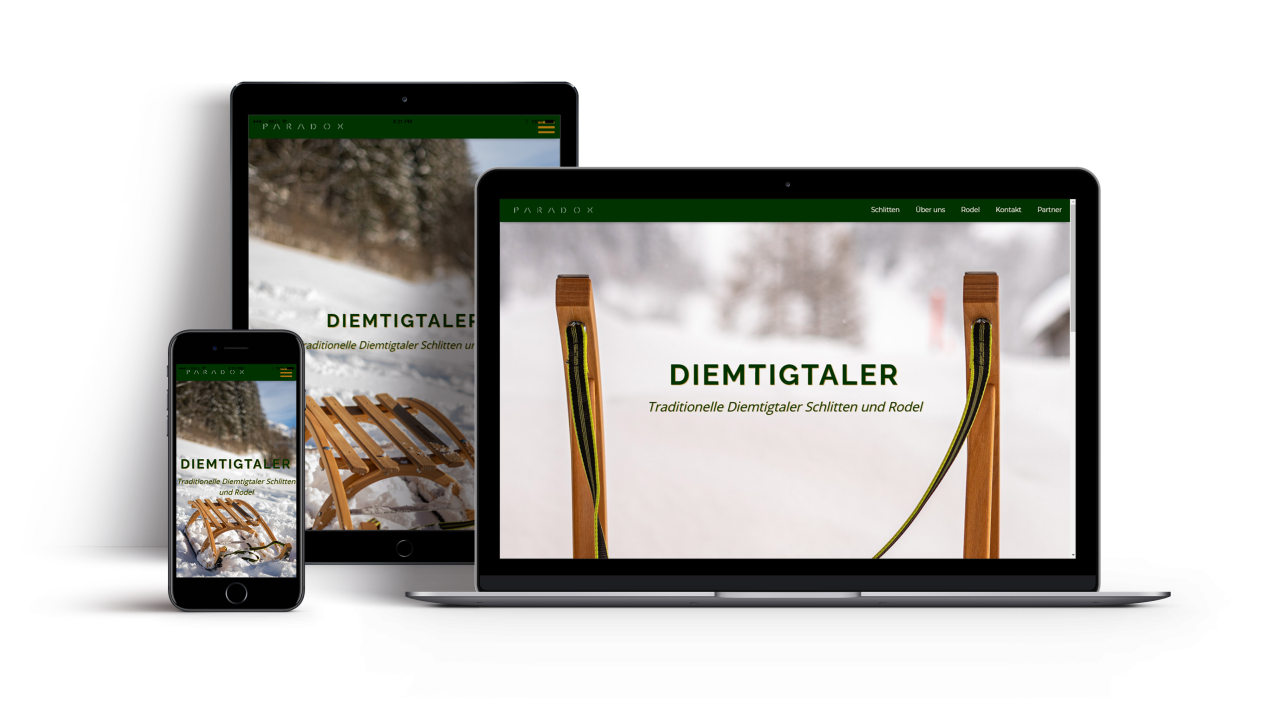 Showcase Diemtigtaler Webseite Vorschau Ansicht auf Laptop Ipad und Iphone