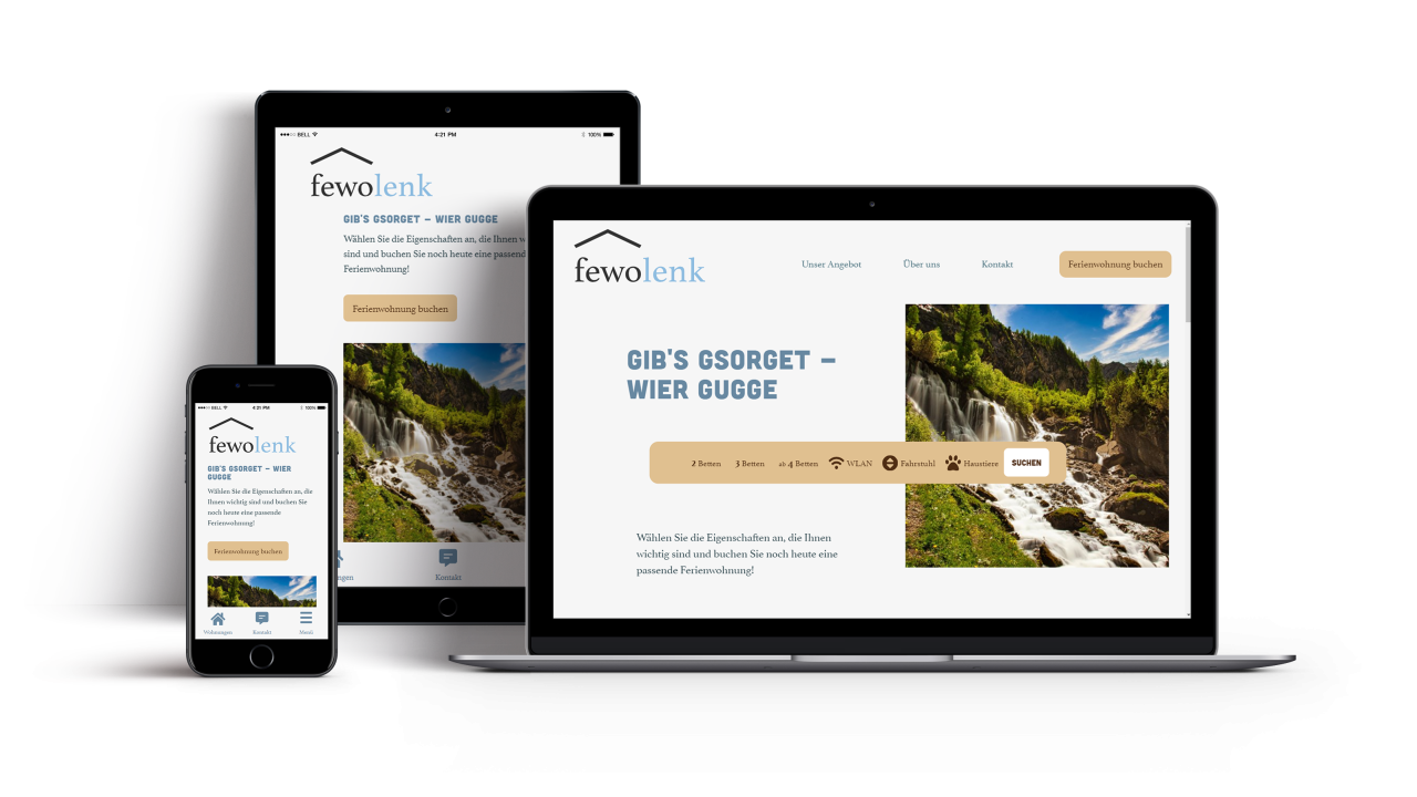 FewoLenk Webseite Showcase Ansicht auf Laptop Ipad und Iphone