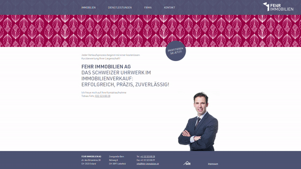 Vorschau Funktionen und Menü Webseite Fehr Immobilien